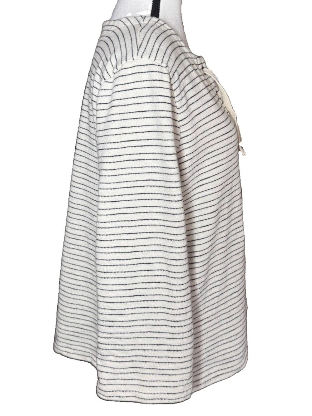 Madewell Striped Lace Up Pullover Top Women Large Cream Black Cotton Coastal - Picture 4 of 9